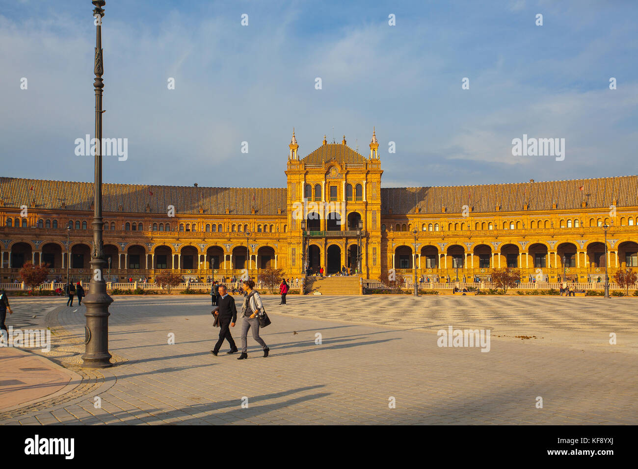 Seville, Spain - November 18,2016:  View of Plaza de Espana complex, built in 1929, is a huge half circle with a total area of 50,000 square meters Stock Photo