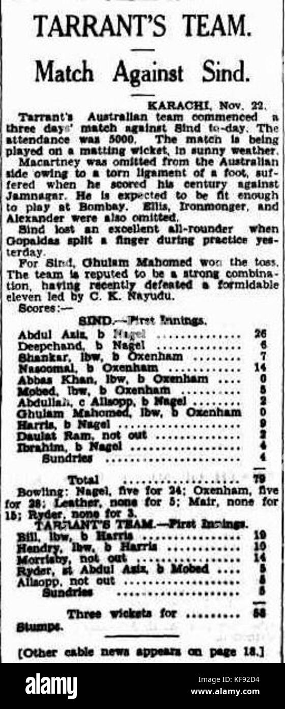 Sindh Cricket team match with Australia in 1935 Stock Photo Alamy