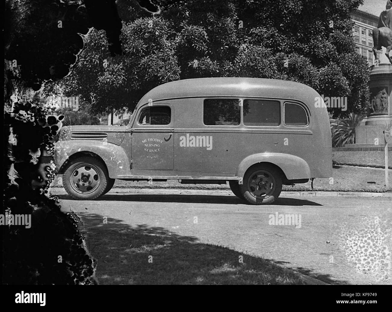A historical photograph of the New Methodist Nursing Service ambulance, taken for Mr. Bagnall, highlighting early 20th-century medical transportation and healthcare services. Stock Photo