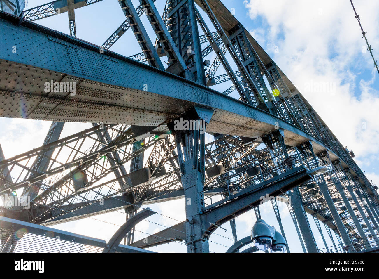 Looking up at the metal work structure of The Sydney Harbour Bridge, Australia, New South Wales. Stock Photo