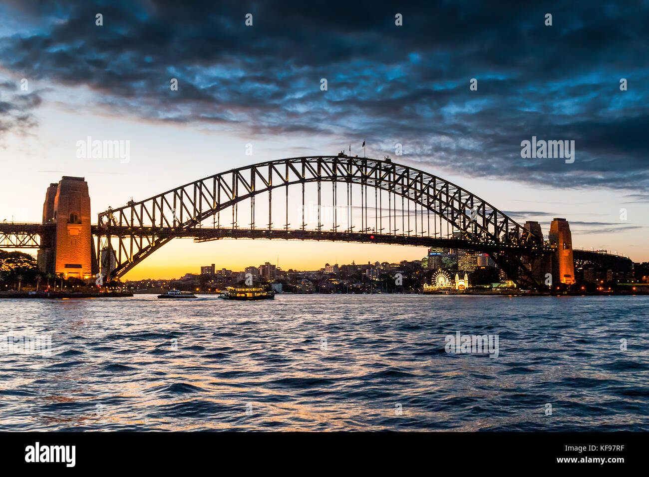 Sunset over the iconic Sydney Harbour Bridge, Sydney Australia Stock Photo