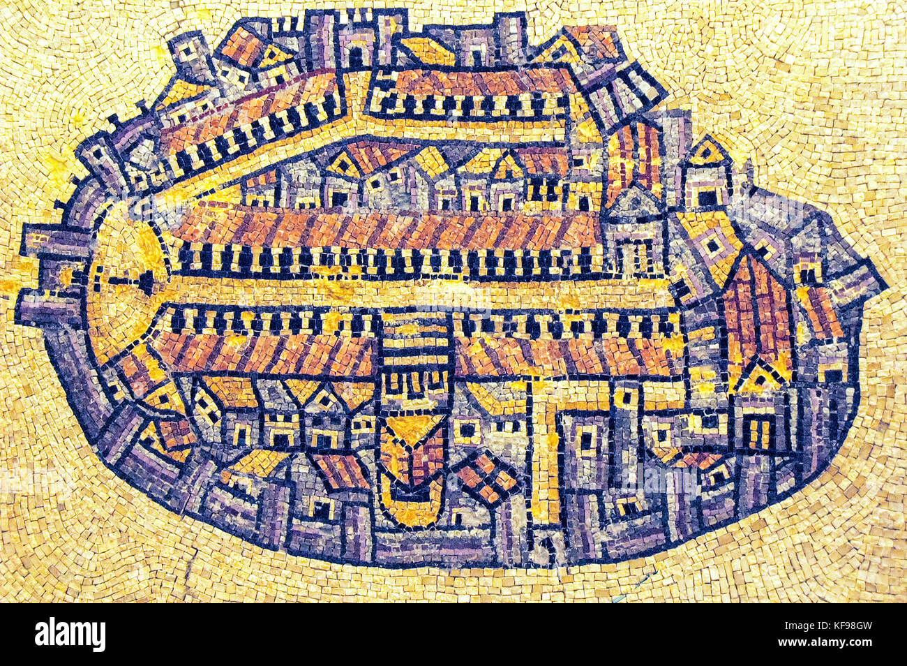 Israel, Jerusalem, The Madaba Map, a Byzantine mosaic map of the old city walled city of Jerusalem with the cardo running from north to south Stock Photo