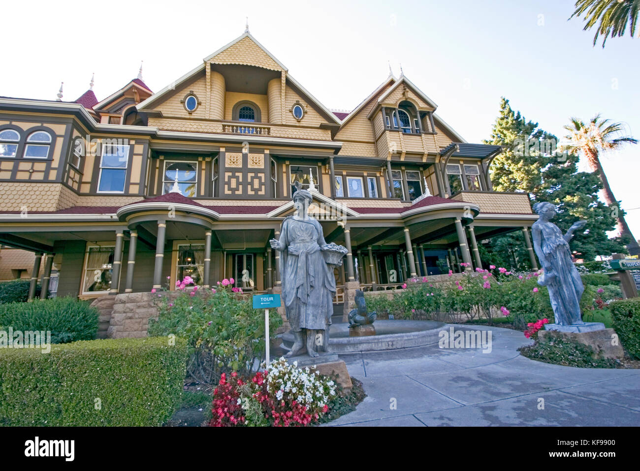 San Jose California USA, exterior of the winchester mystery house a Victorian mansion, designed and built Sarah L. Winchester construction began in 18 Stock Photo