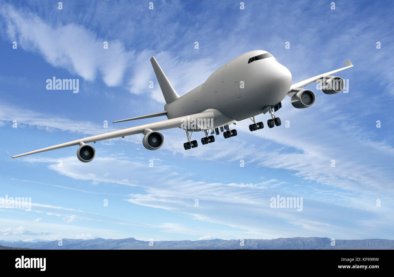 flying plane isolated on blue sky background.clipping path, 3d ...