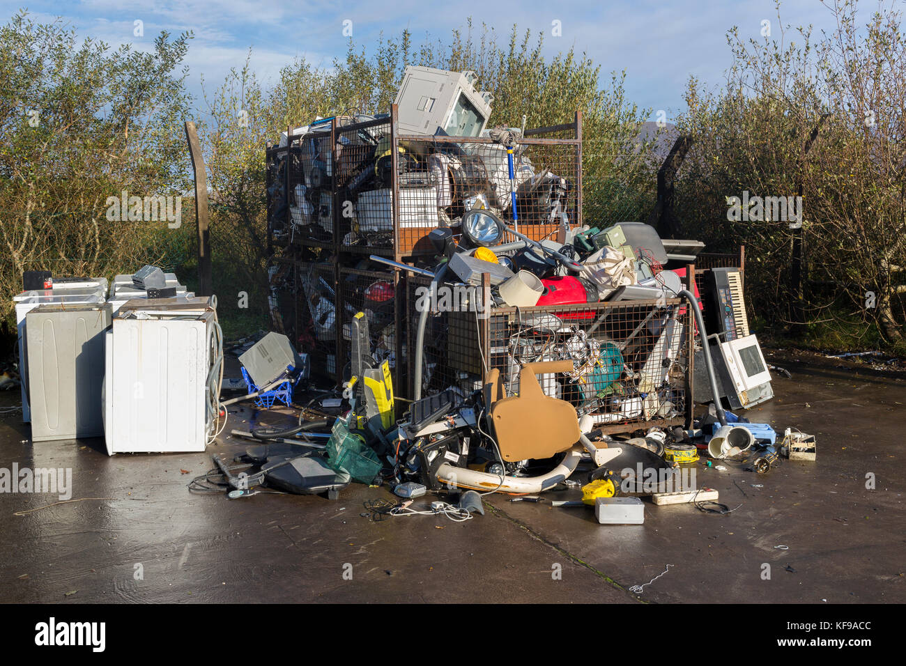 Broken electrical and white goods in recycling center, Ireland Stock