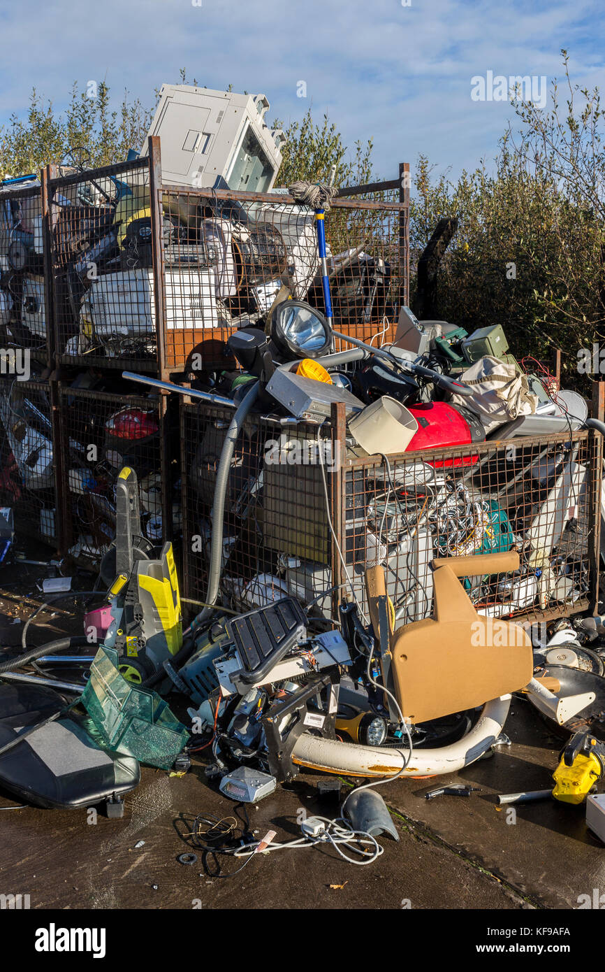 Broken electrical and white goods in recycling center, Ireland Stock