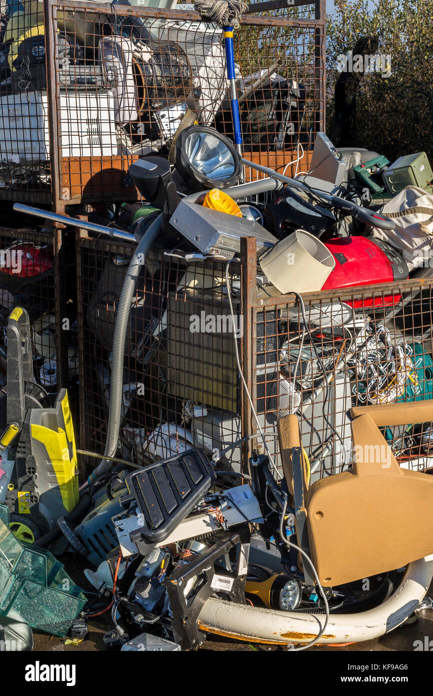 Broken electrical and white goods in recycling center, Ireland Stock