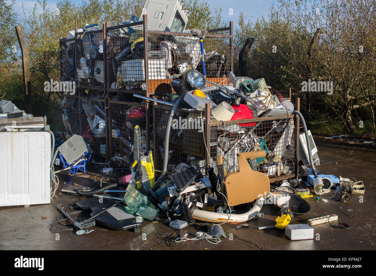 Broken electrical and white goods in recycling center, Ireland Stock