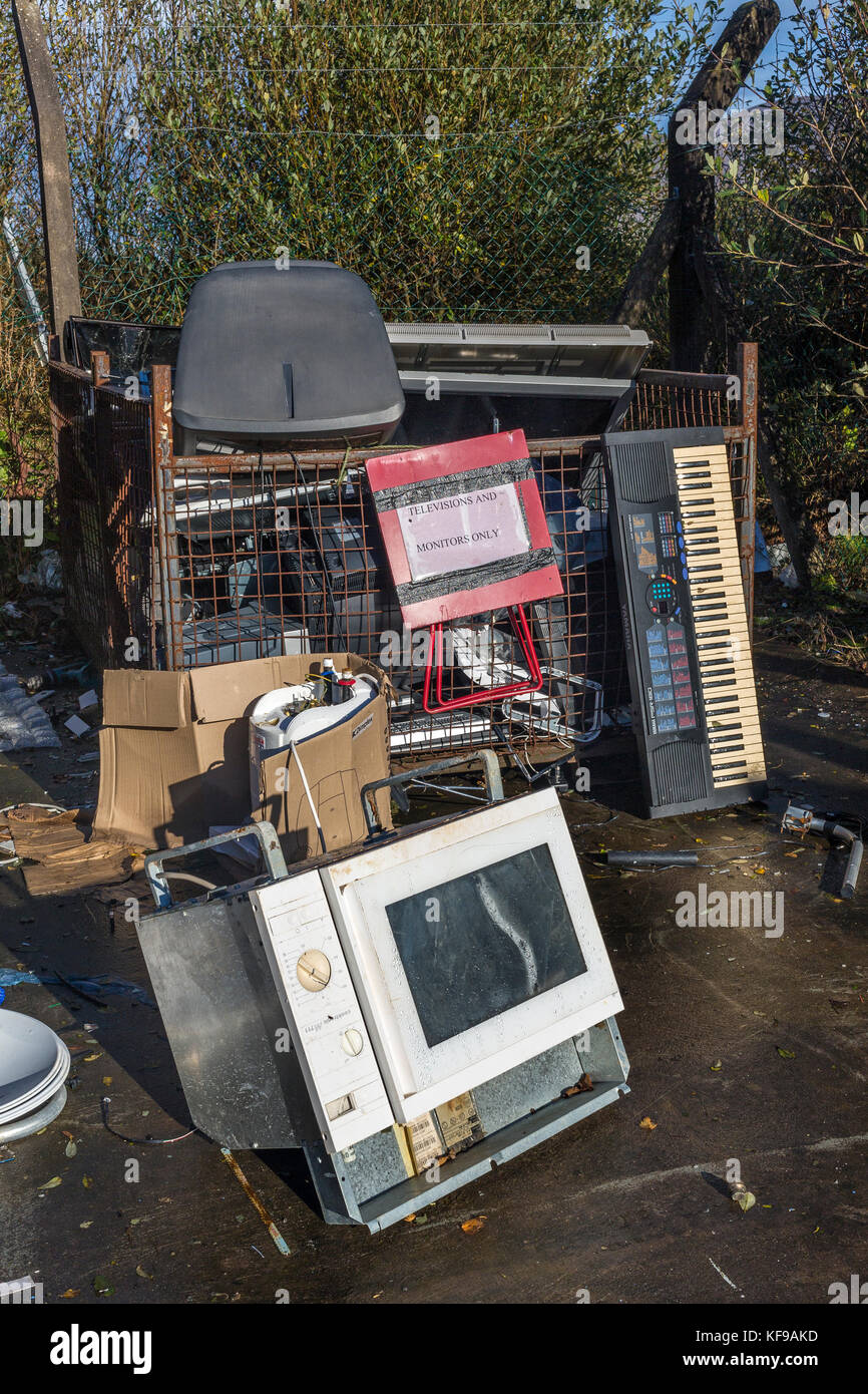 Broken electrical and white goods in recycling center, Ireland Stock Photo
