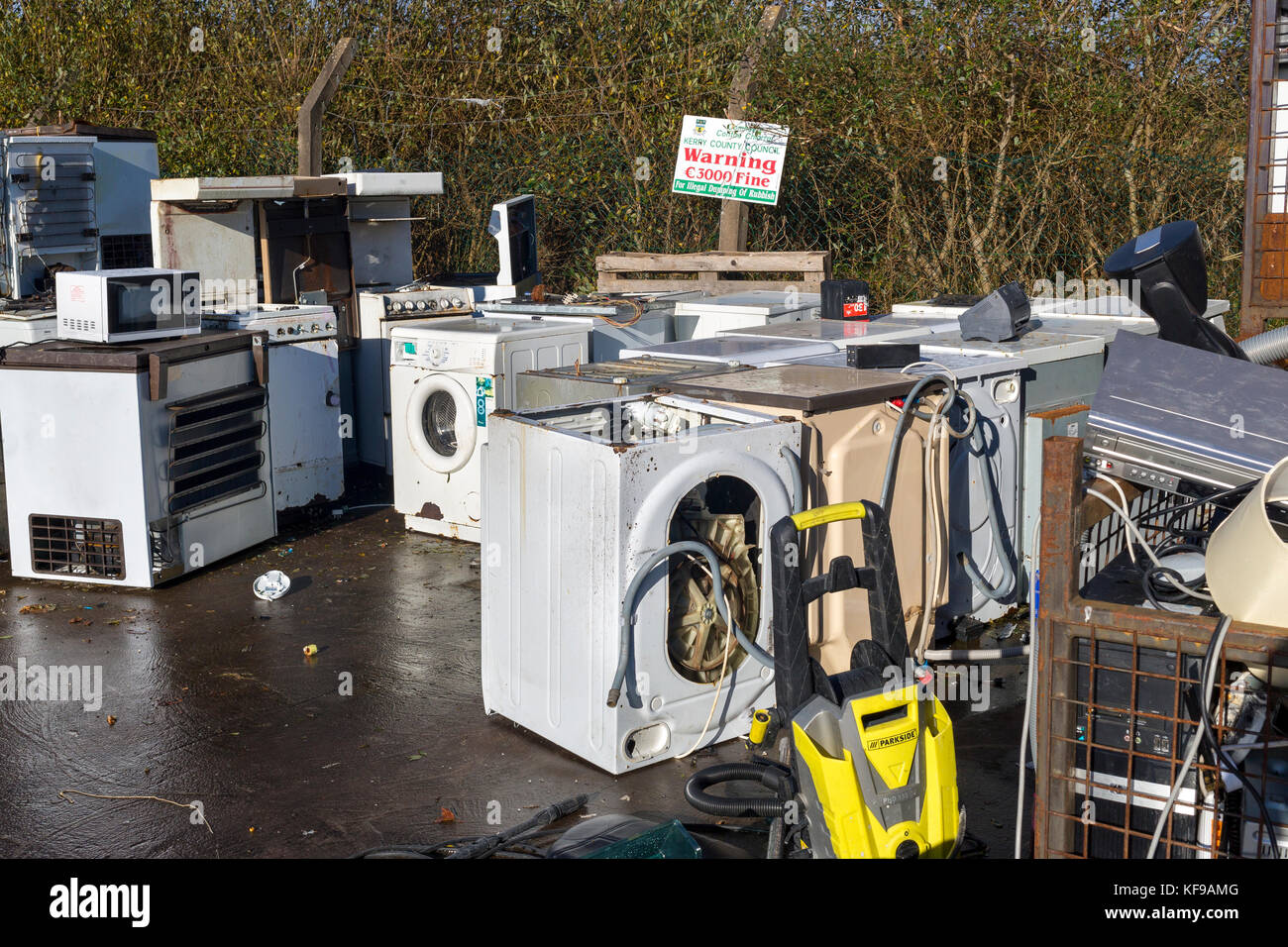 Broken electrical and white goods in recycling center, Ireland Stock