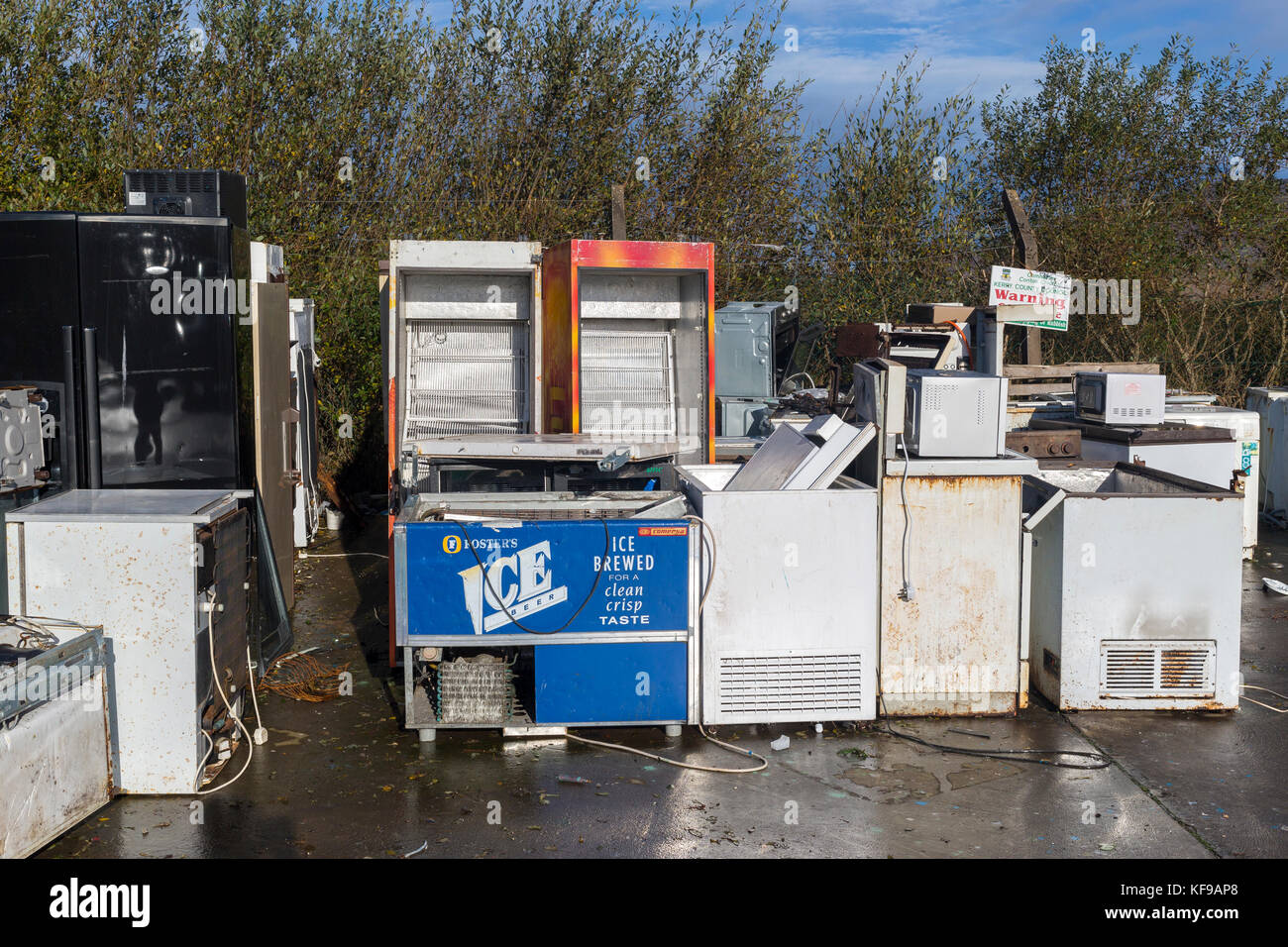 Broken electrical and white goods in recycling center, Ireland Stock