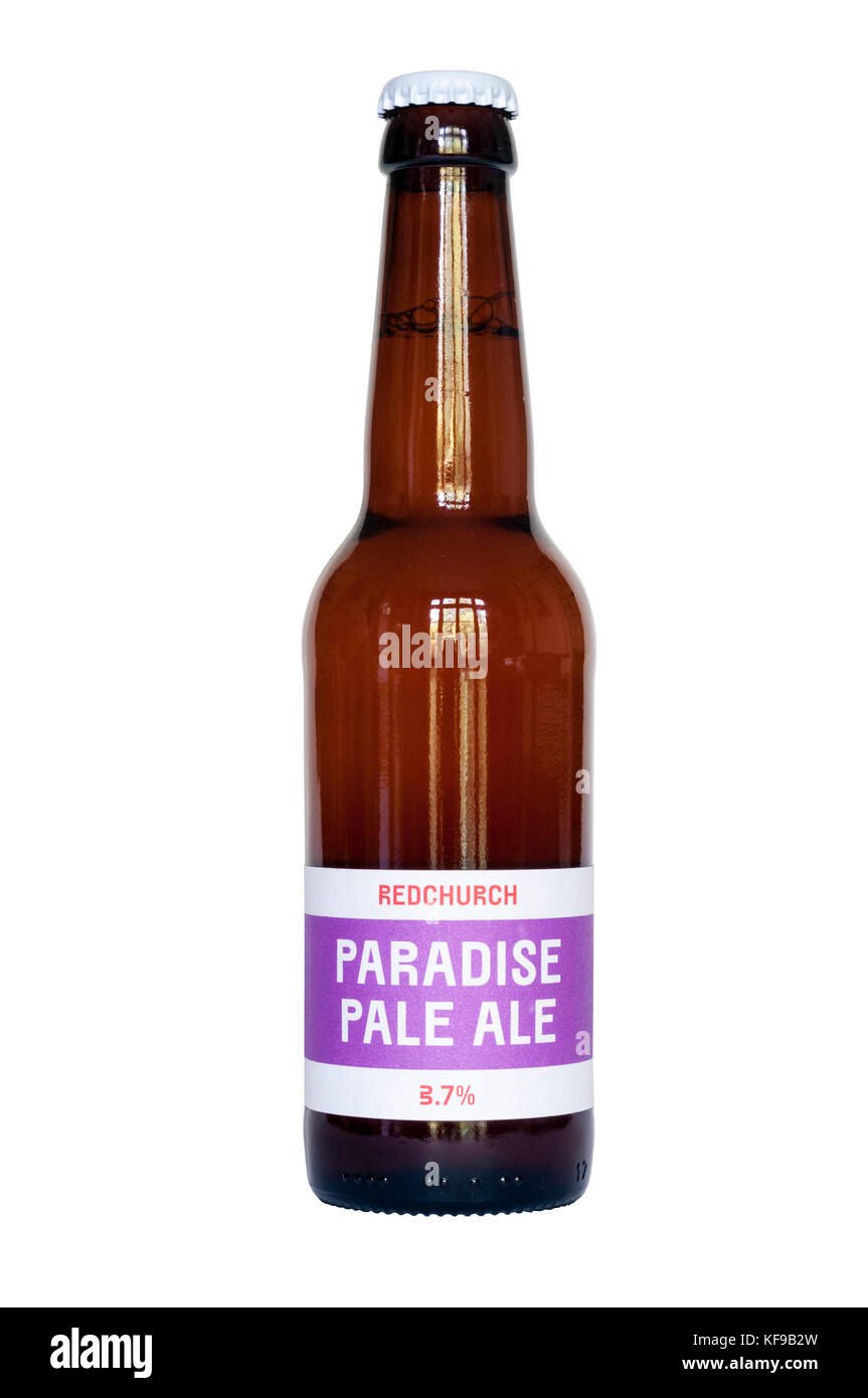A bottle of Paradise Pale Ale by the Redchurch Brewery. It has a strength of 3.7% ABV. Stock Photo