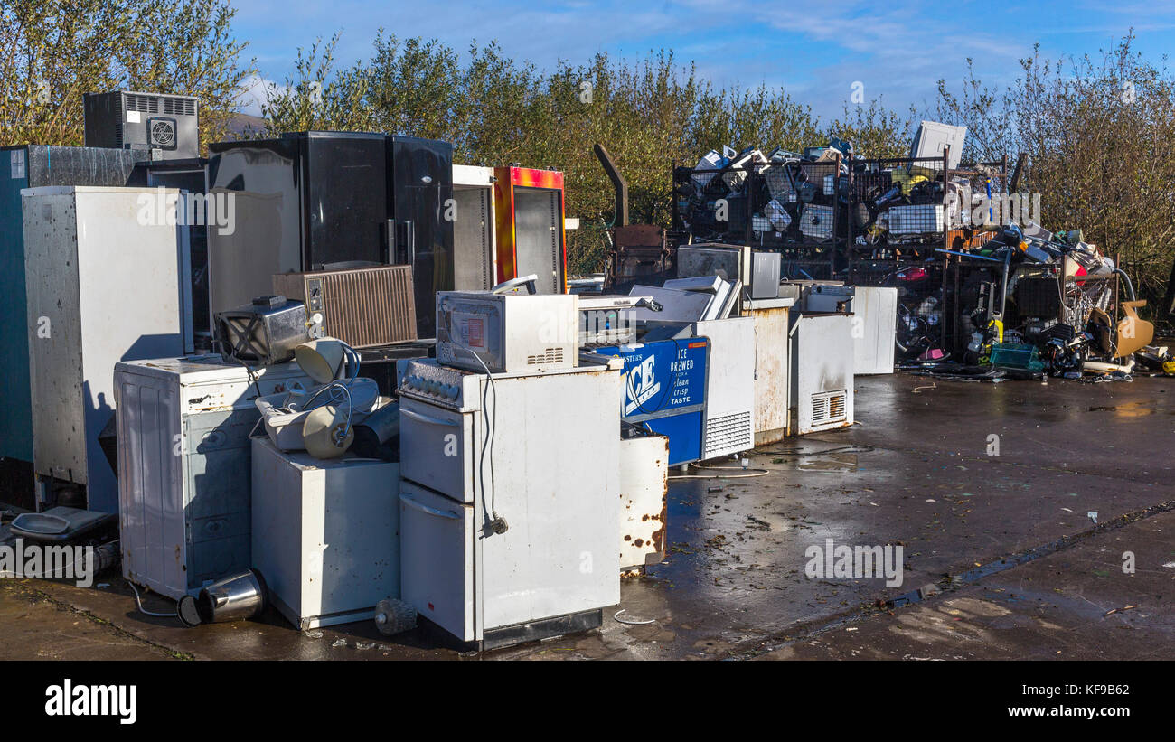 Broken electrical and white goods in recycling center, Ireland Stock