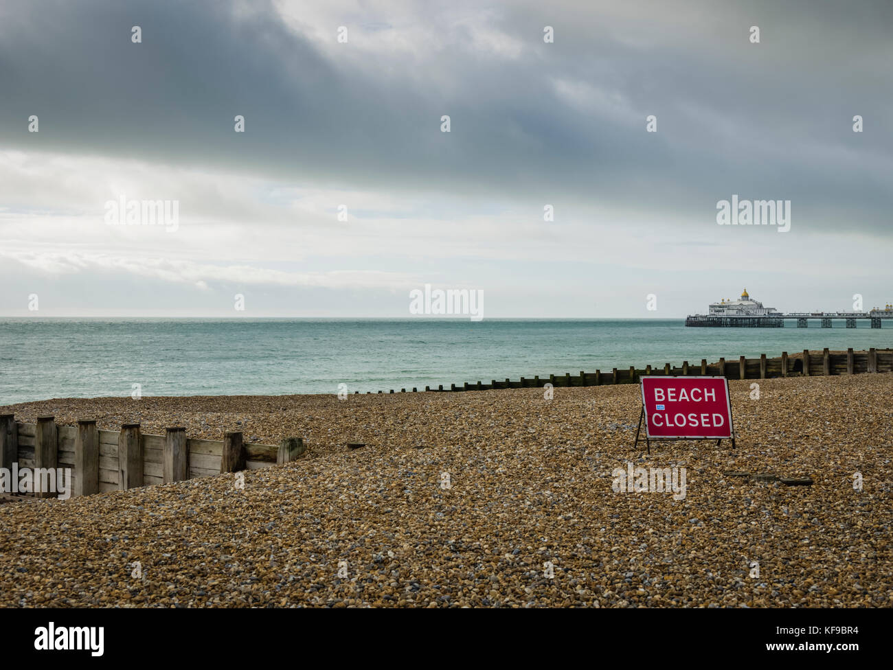 Beach closed for coastal defence management on Eastbourne beach Stock Photo Alamy