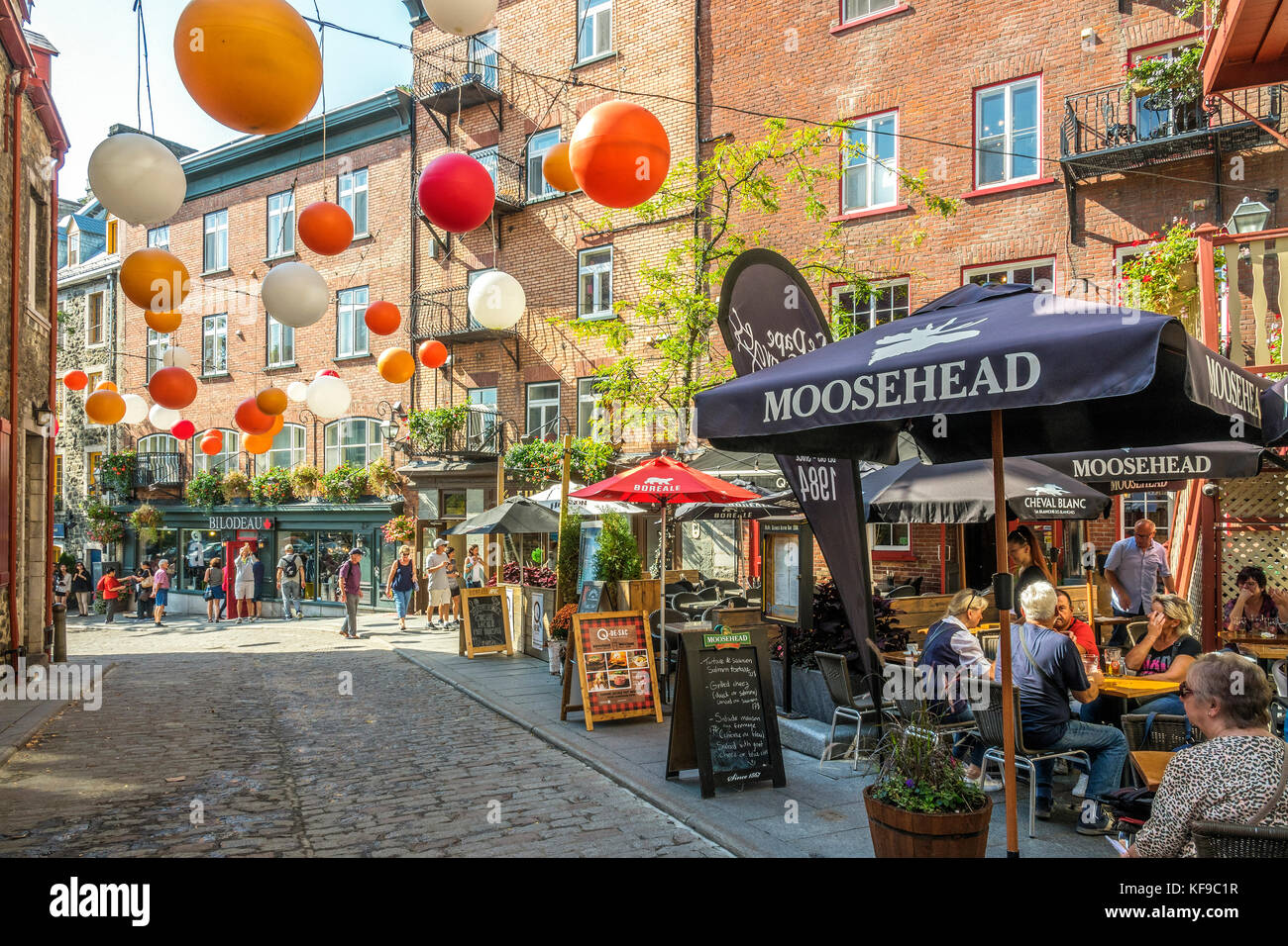 Coloured Decorations On The Street, Quebec City, Canada Stock Photo