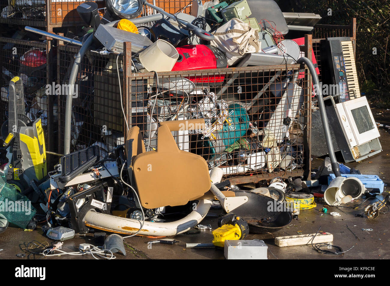 Broken electrical and white goods in recycling center, Ireland Stock
