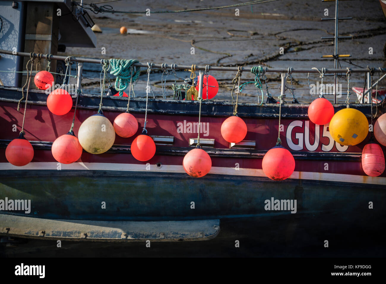 Coloured buoys on fishing boat, Lyme Regis, UK Stock Photo Alamy