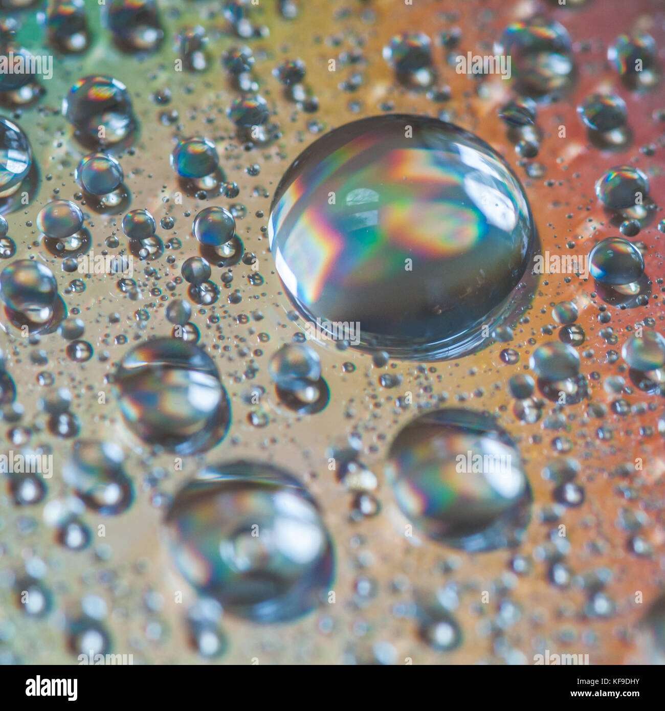 A macro shot of water droplets on the surface of a compact disc Stock ...