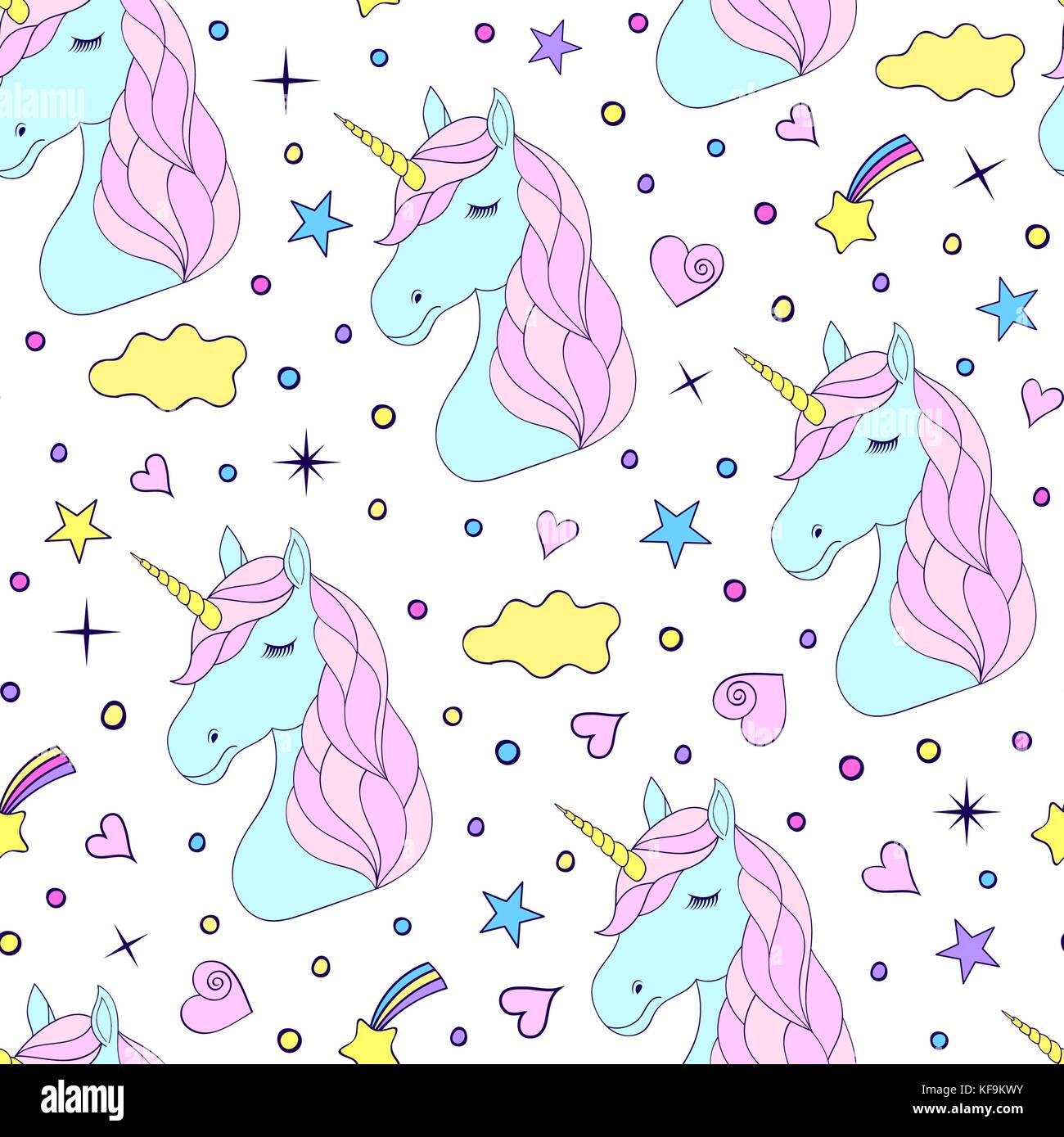 Seamless pattern of hand drawn unicorns Stock Vector Image & Art - Alamy