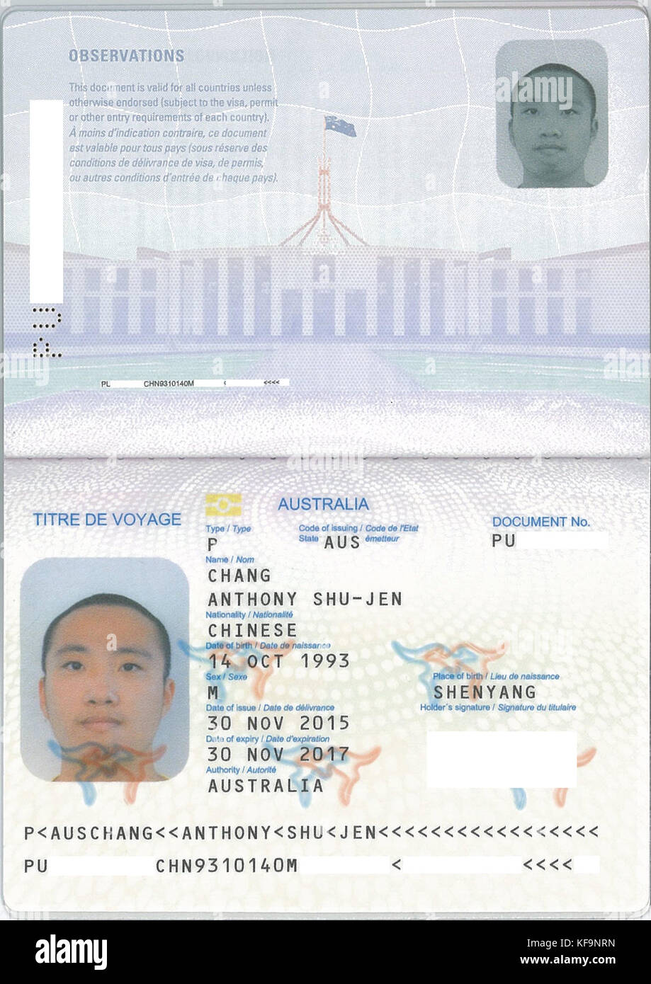 Australian Titres de Voyage Bio data Page Stock Photo Alamy