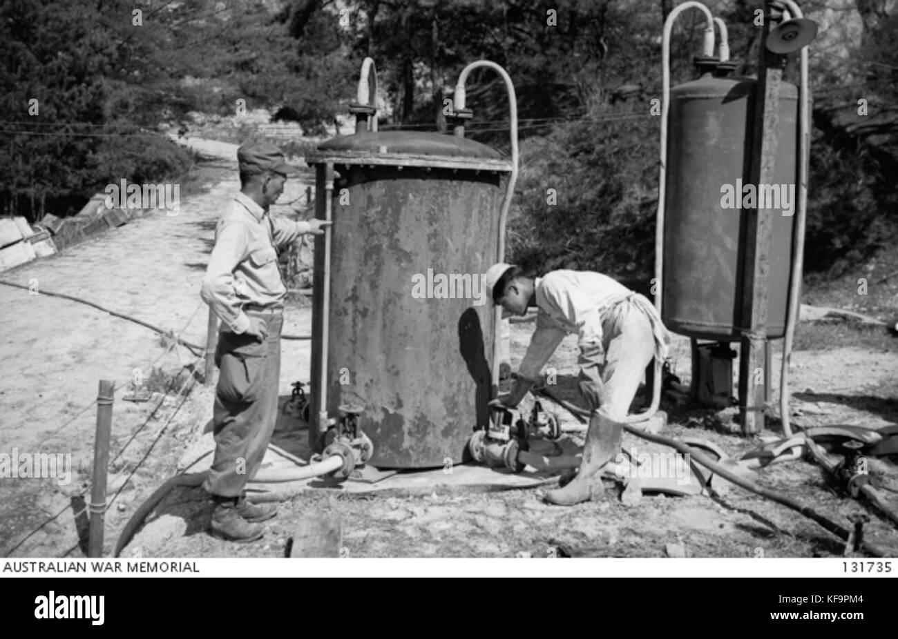 131735 Measuring tank for mustard gas at what was formerly the Tadanoumi branch Stock Photo