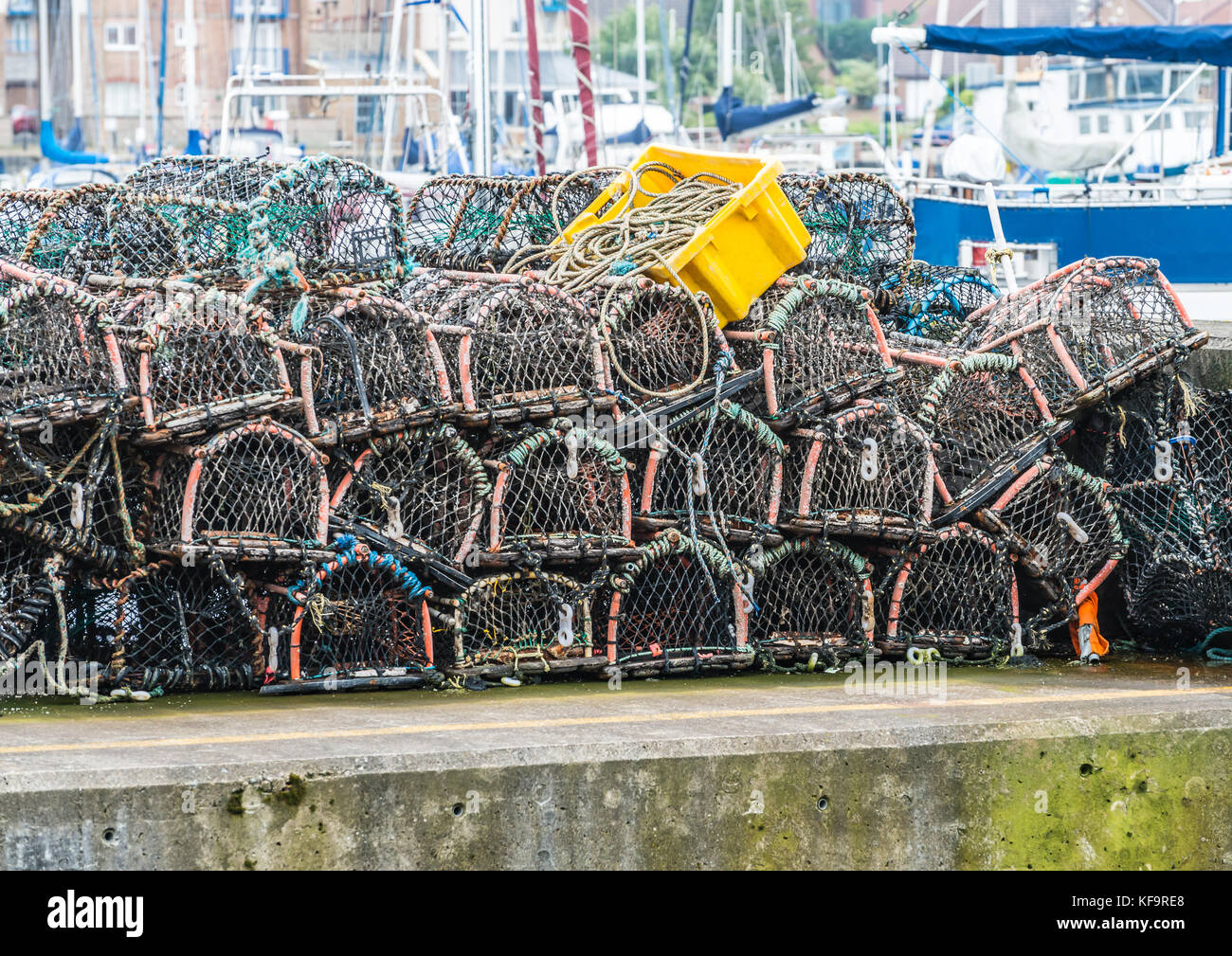 A shot of a number of lobster pots all stacked on top of each other