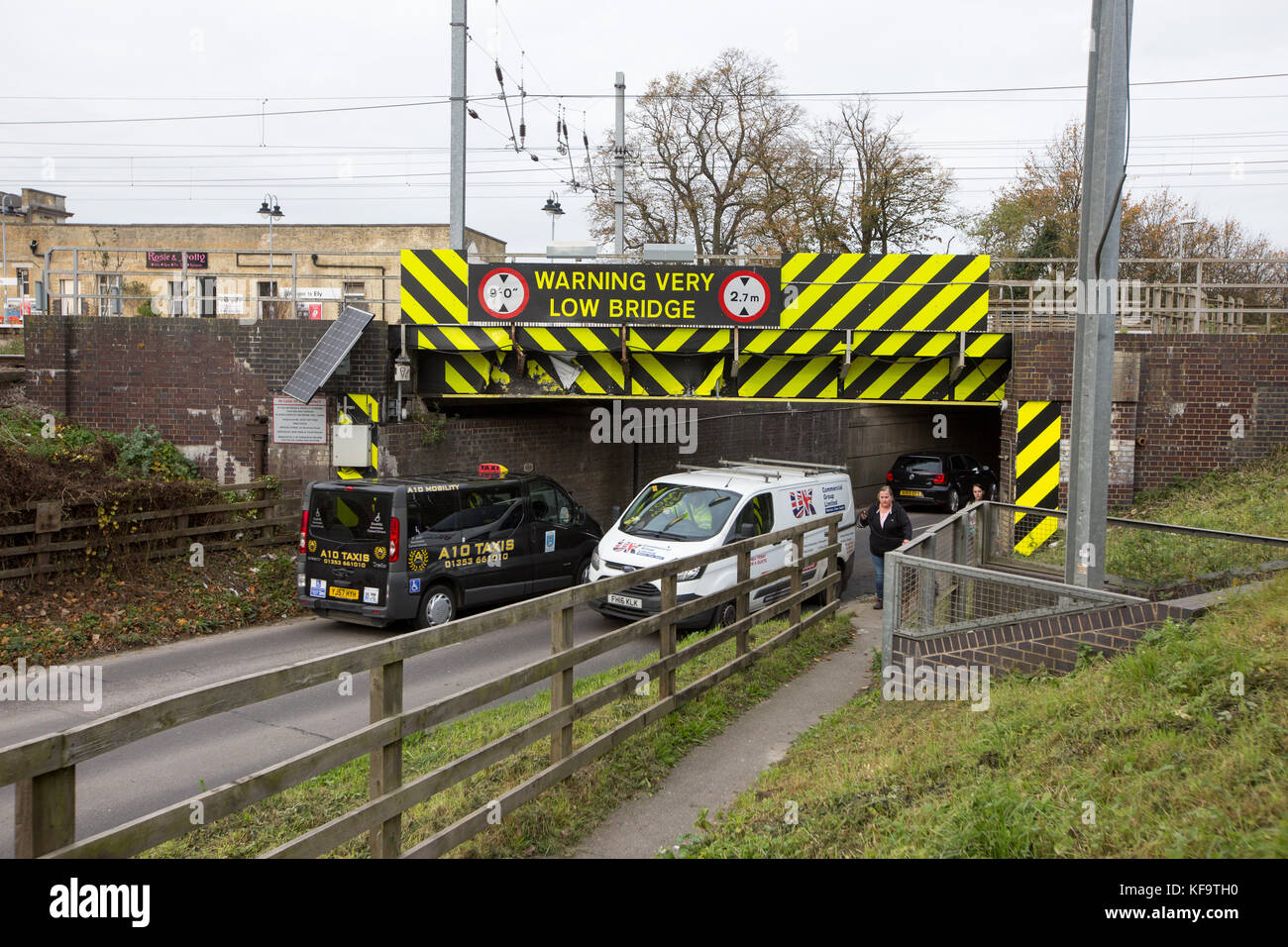 the Stuntney Road bridge in Ely,Cambs,on October 26th which has today been revealed as the most bashed bridge in Britain.  The most bashed bridge in Britain has been hit 113 times in the last eight years, it has been revealed today (Thurs).  Stuntney Road bridge in Ely, Cambridgeshire has had the most strikes, according to new information released by Network Rail.  The railway suffers almost 2,000 bridge strikes every year costing the taxpayer some £23 million in damages and delays.  The end of this month sees a peak in the number of strikes, rising to almost 10 per day. Stock Photo