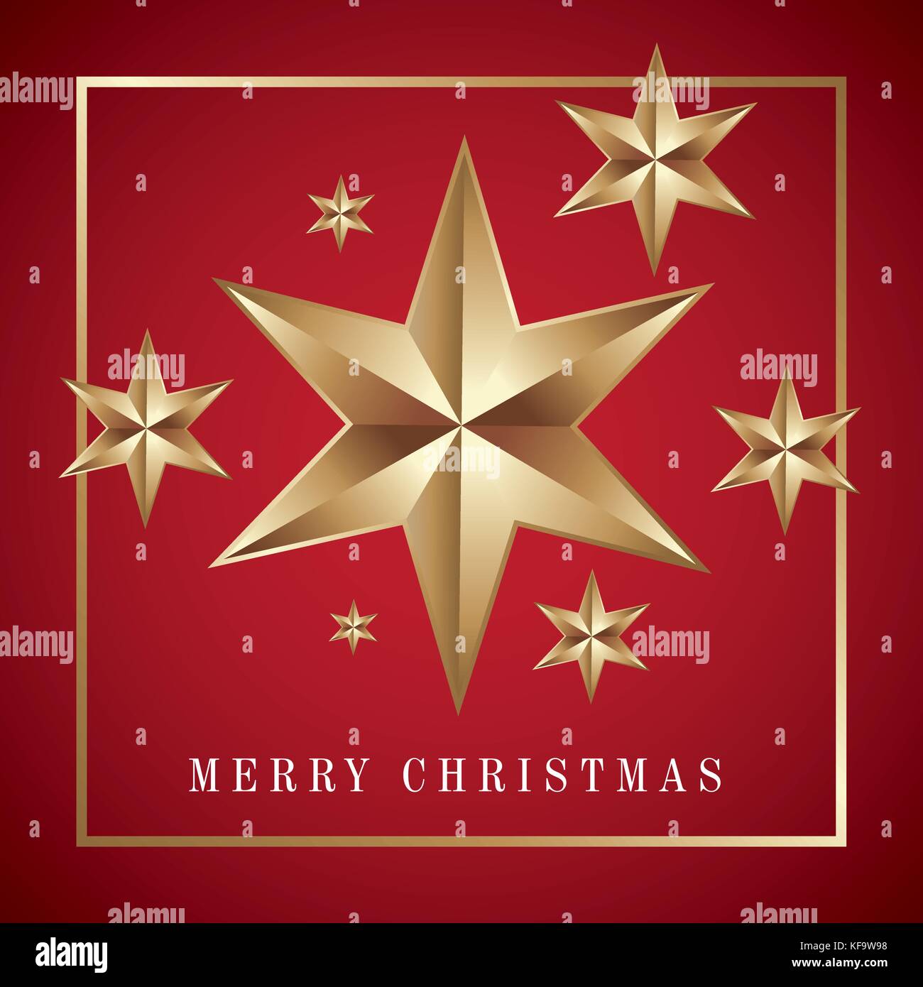 merry christmas card golden big star with red background vector ...