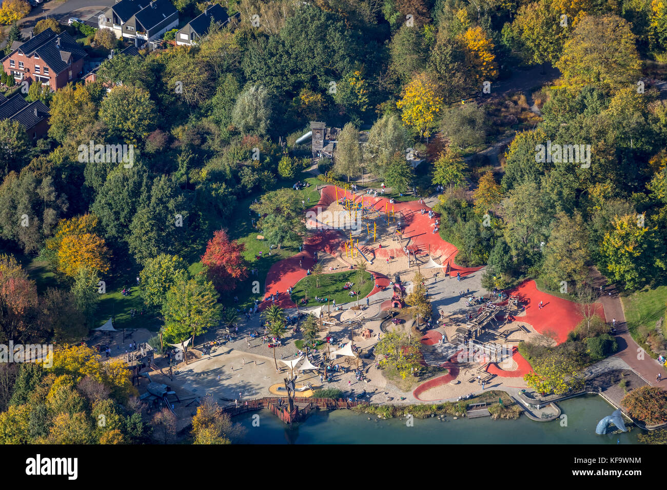 Wasserspielplatz im Maxipark, MaxiPark, Maxi-Park, ehemalige Landesgartenschau Maximilianpark Hamm mit Glaselefant, Hammer Osten,  Hamm, Europa, Golde Stock Photo