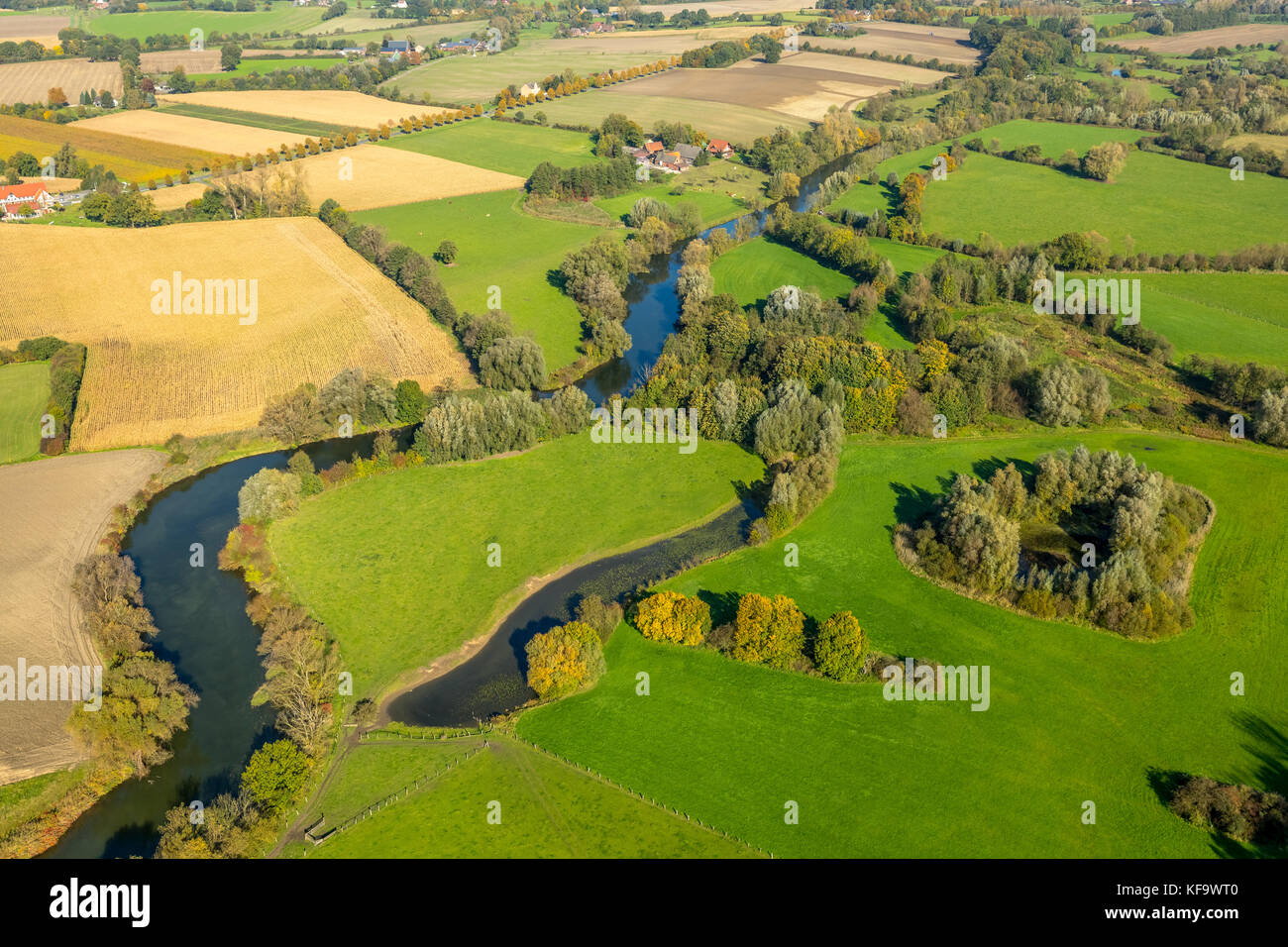 Lippe meander on the town borders between Werne and Bergkamen, lippe oxbow lake, river Lippe, nature reserve, Lippeauen, Bergkamen, Ruhr, Nordrhein-We Stock Photo