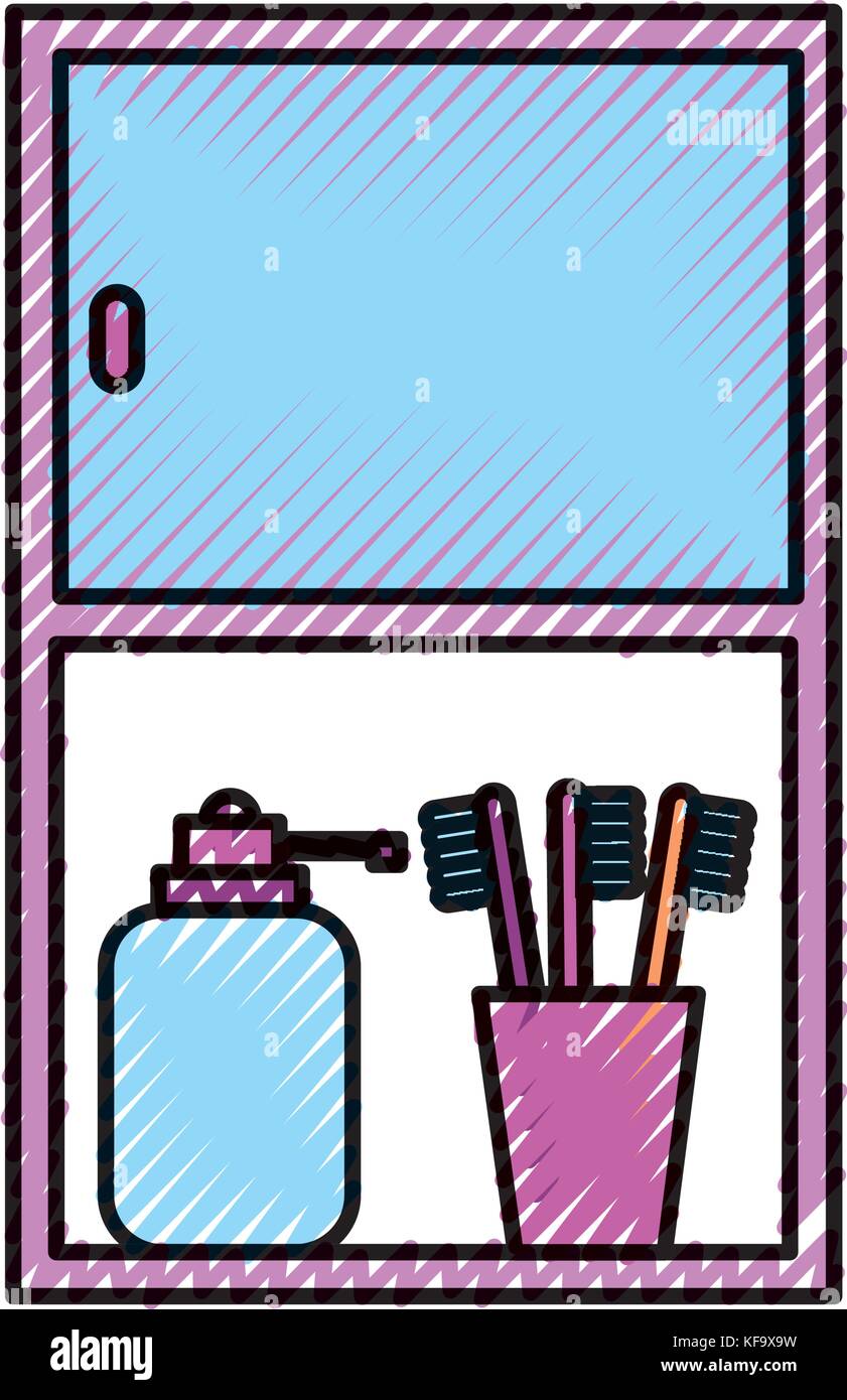 bathroom cabinet with bottle soap and toothbrush accessories vector ...
