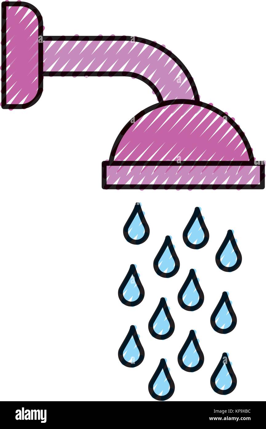 shower head in bathroom with water drops flowing vector illustration ...