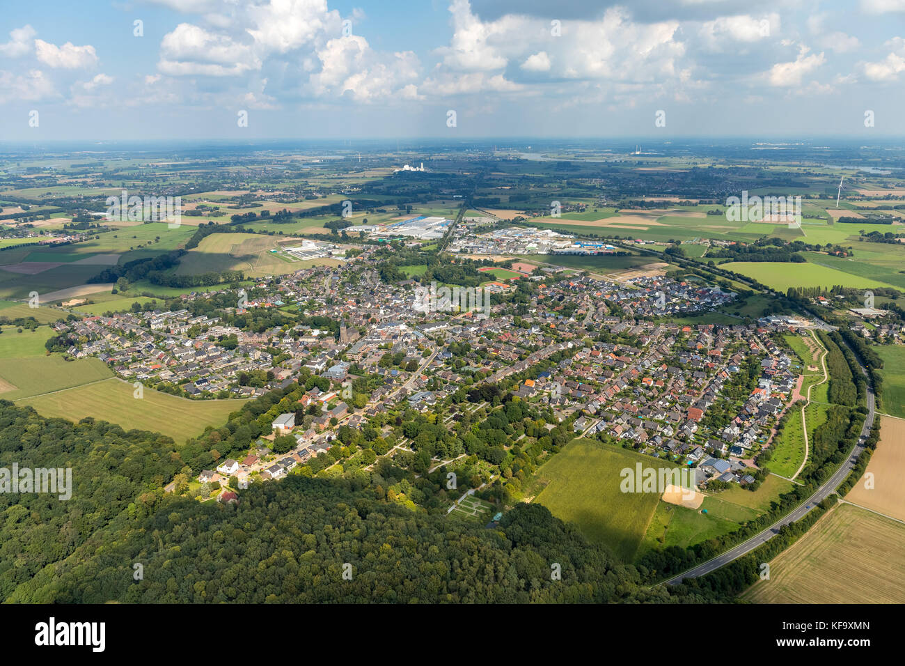 Alpen Overview over the Town of Alpen, , Niederrhein, North Rhine-Westphalia, Germany, Alps, Europe, Aerial View, Aerial, aerial photography, aerial p Stock Photo