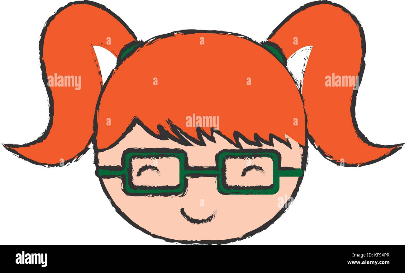cartoon girl with glasses icon over white background vector