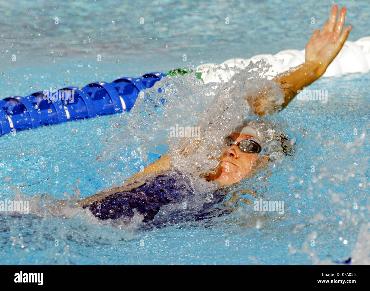 US swimmer Natalie Coughlin during her victory in  the women's 100 meter backstroke at the U.S. Olympic Swimming Trials in Long Beach, California on 09 July 2004. Coughlin won in a time of 59.85. Photo by Francis Specker Stock Photo