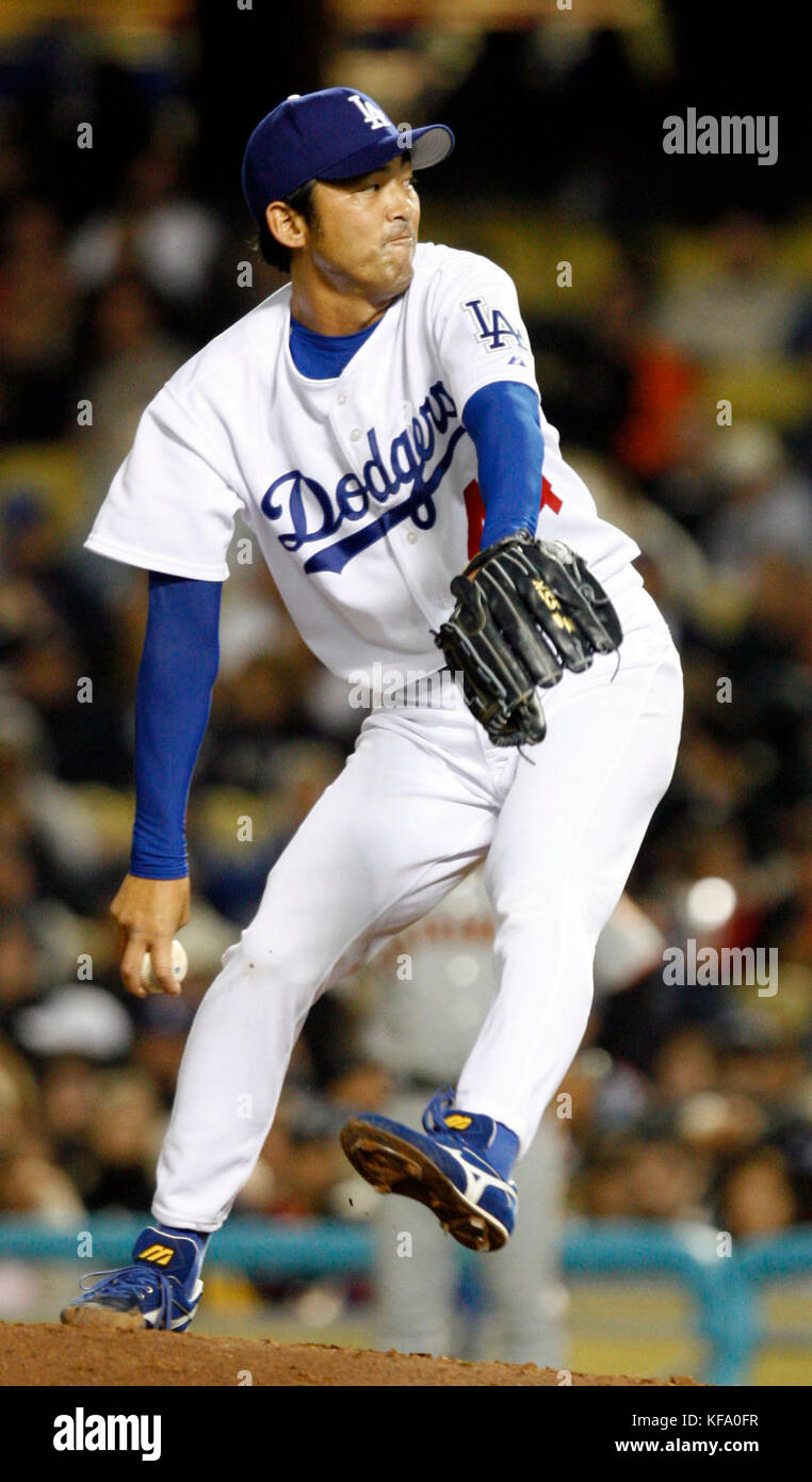 Los Angeles Dodgers relief pitcher Takashi Saito of Japan throws ...