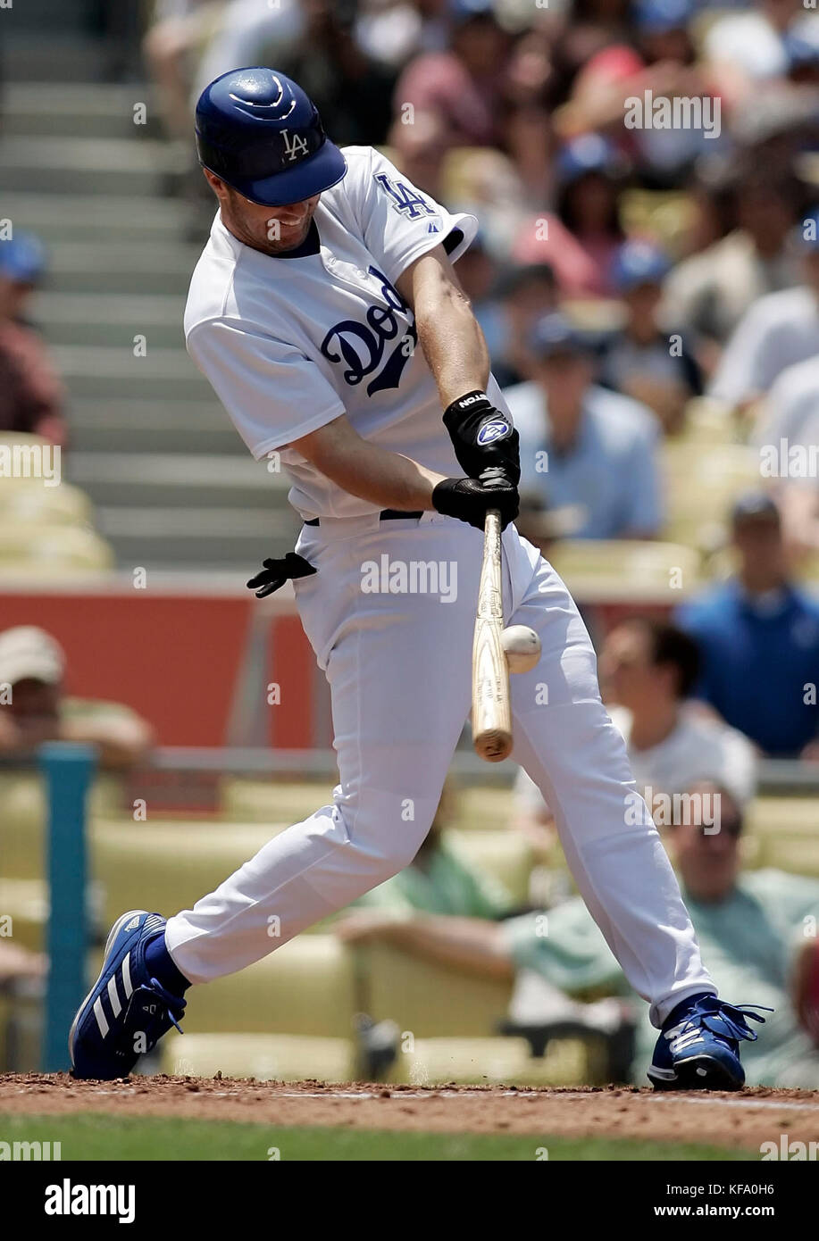 Los Angeles Dodgers' Jeff Kent hits an RBI-double off Milwaukee Brewers  pitcher Dave Bush in the third inning of a baseball game in Los Angeles on  Sunday, May 7, 2006. Photo by