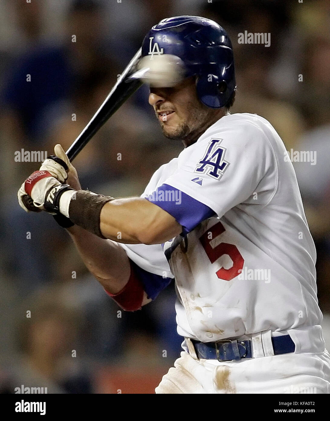 Los Angeles Dodgers' Nomar Garciaparra gets hit in the helmet by a pitch by  Arizona Diamondbacks' Edgar Gonzalez in the fourth inning of a baseball  game in Los Angeles on Monday, July