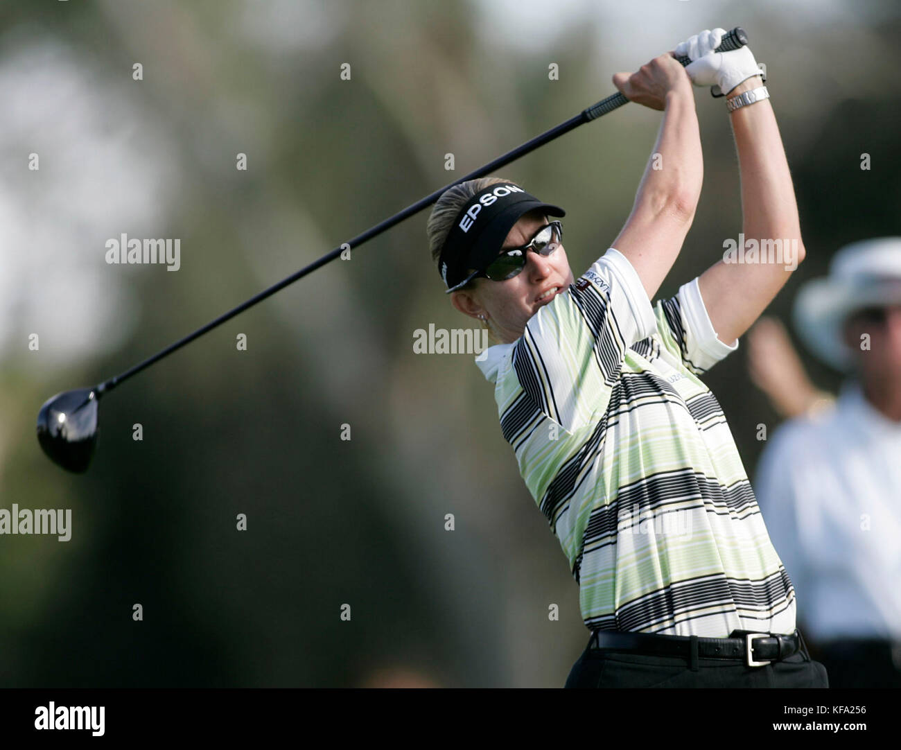 Karrie Webb of Australia watches shot from the second tee during the final round of the LPGA Kraft Nabisco Championship golf tournament on Sunday, April 2, 2006, at the Mission Hills Country Club, in Rancho Mirage, Calif. Photo by Francis Specker Stock Photo
