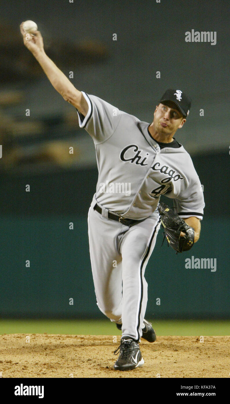 Chicago White Sox pitcher Jason Grilli throws against the Anaheim Angels in the first inning in Anaheim, Calif.  on Saturday, Sept. 11, 2004.  Photo by Francis Specker Stock Photo