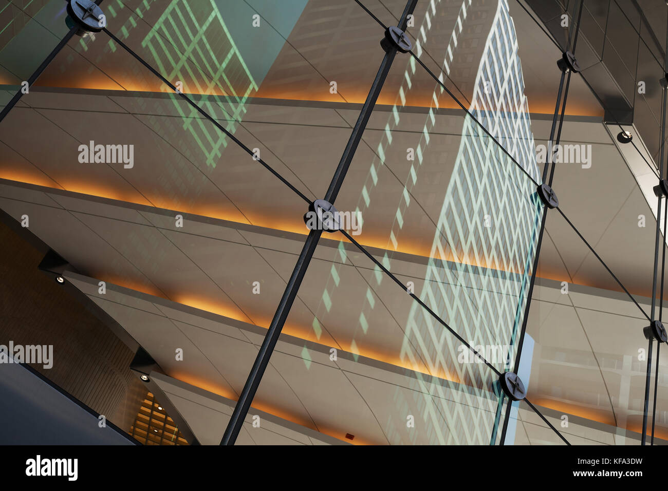 Closeup of glass exterior of modern building in Chicago Stock Photo