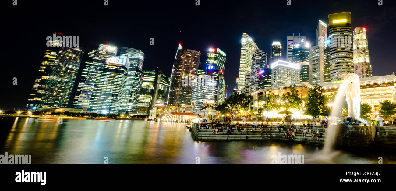 Singapore city skyline with the merlion in frame Stock Photo