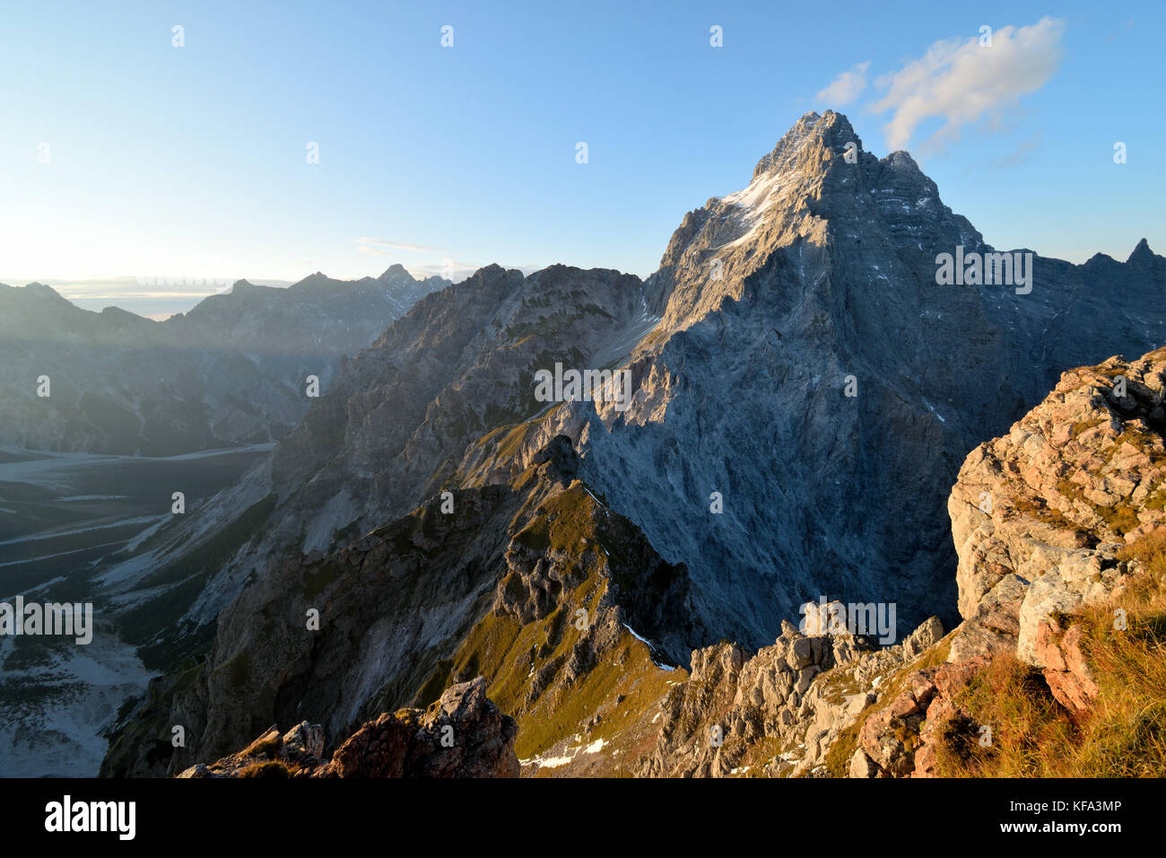 Famous Mt. Watzmann at Berchtesgaden national park, Bavaria, Germany, seen from its back side at sunset Stock Photo