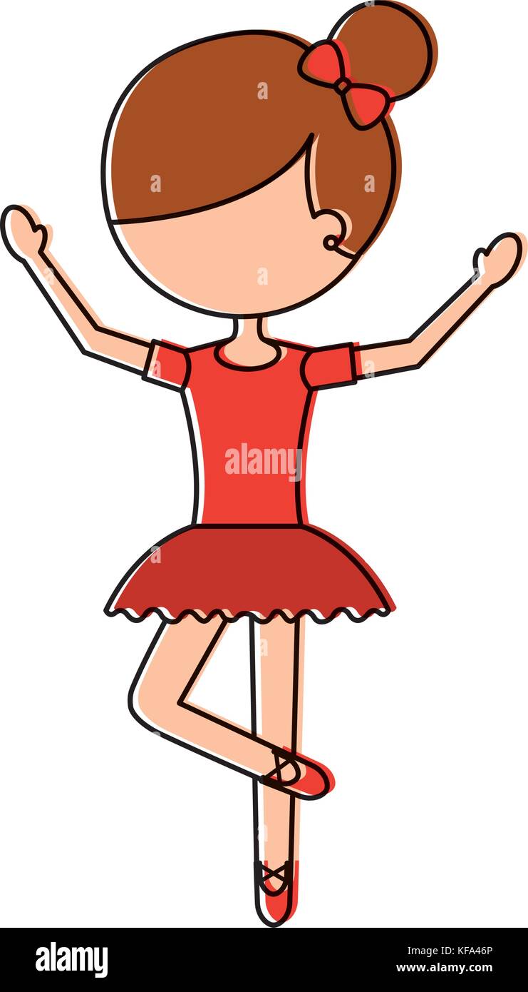 the little girl danced ballet with tutu dress and bun hair Stock Vector