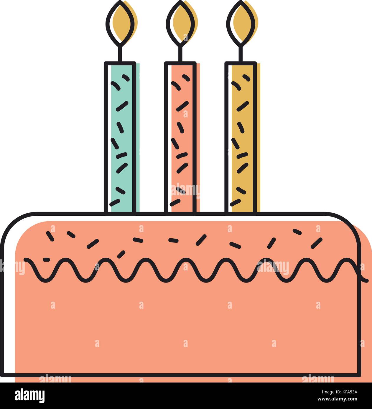 birthday cake with three candles celebration event Stock Vector Image ...