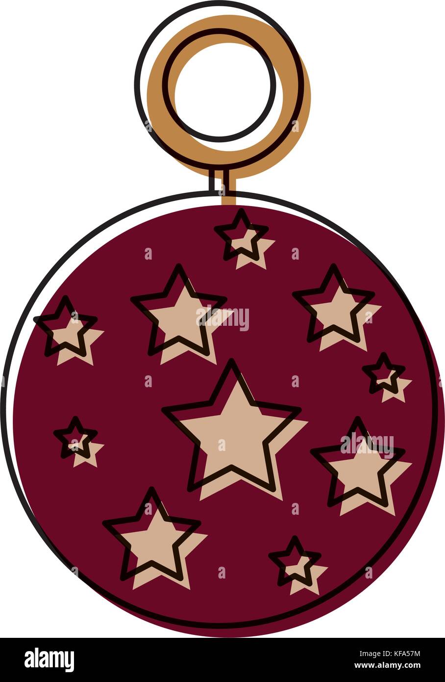 flat line colored christmas ball over white background vector ...