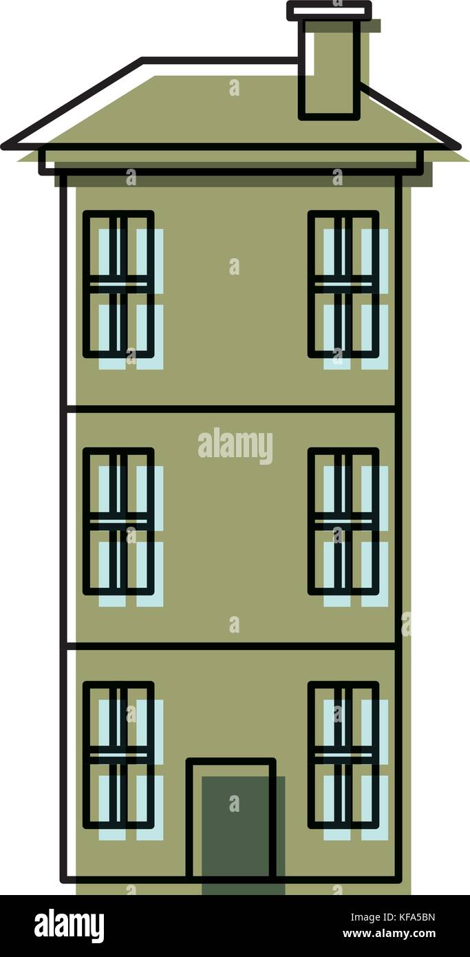 flat line colored building over white background vector illustration ...