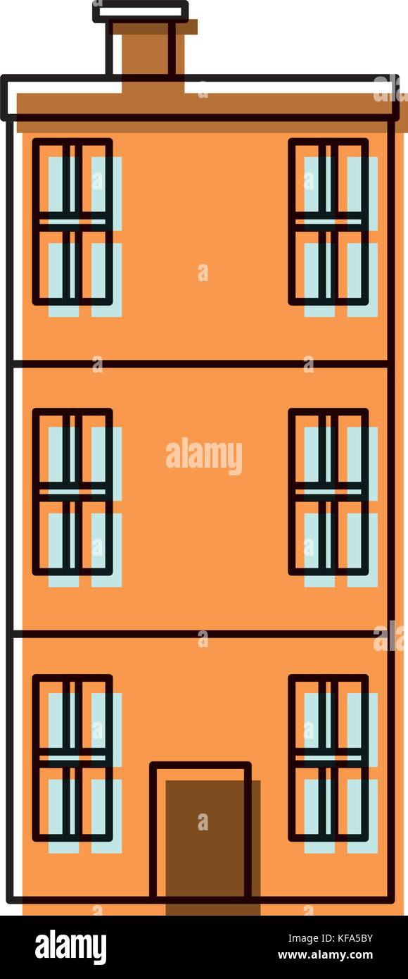flat line colored building over white background vector illustration ...