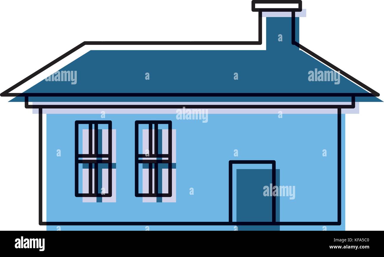 flat line colored house over white background vector illustration Stock ...
