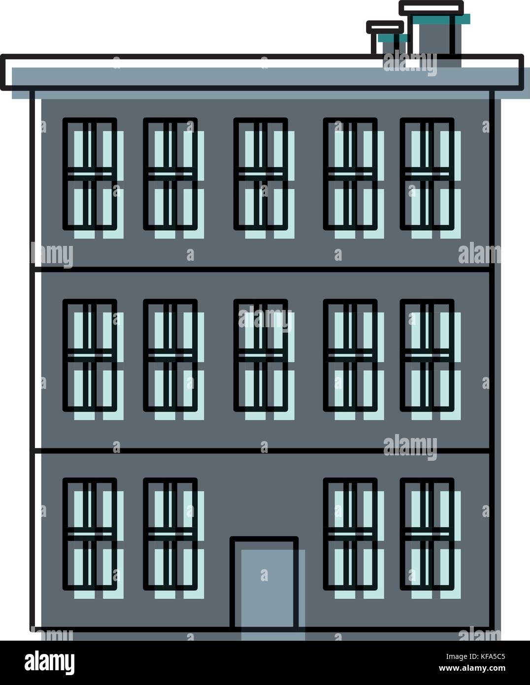flat line colored building over white background vector illustration ...